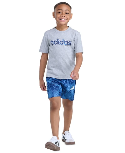 adidas Boys' 2T-6 Short-Sleeve T-Shirt and Camo Printed Shorts, 2-Piece Set