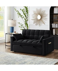 Clihome 4 in1 Loveseat Sofa Bed with Armrests & Storage Pockets, Multi-Function Tufted Pull-out Adjustable