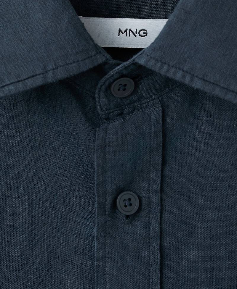 Mango Men's Short Sleeve Linen-Blend Shirt