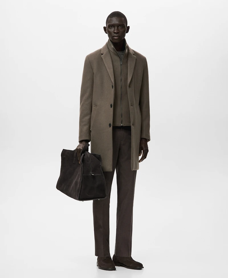 Mango Men's Detachable Inner Collar Wool Coat