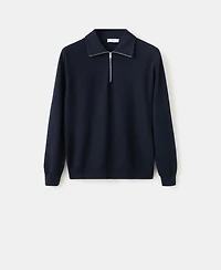 Mango Men's Zipper Collar Microstructure Sweater