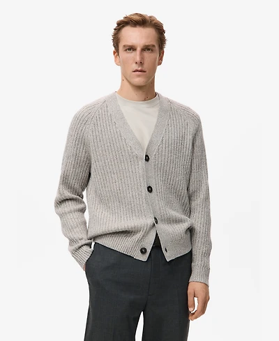 Mango Men's Wool-Blend Ribbed Cardigan