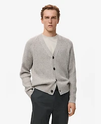 Mango Men's Wool-Blend Ribbed Cardigan