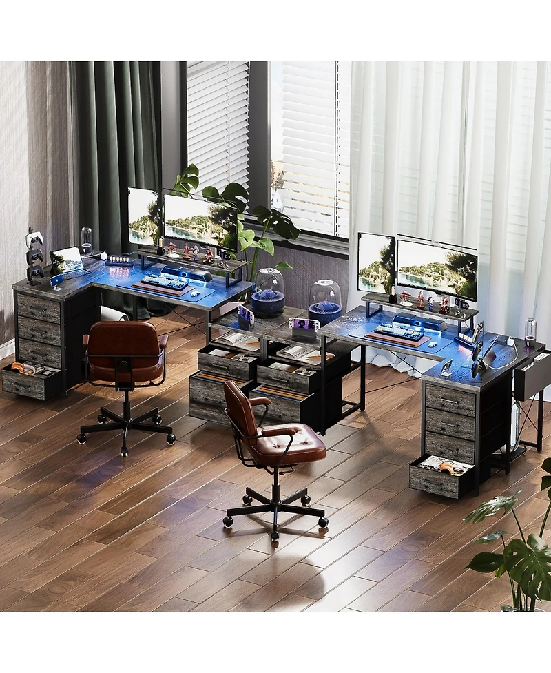 Aheaplus Reversible L Shaped Desk with 6 Drawers, 70.8'' Large Computer Outlets, Monitor Stand & Cpu
