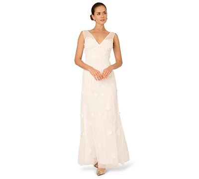 Adrianna Papell Women's V-Neck Beaded Sleeveless Gown