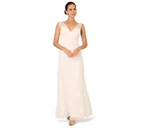 Adrianna Papell Women's V-Neck Beaded Sleeveless Gown