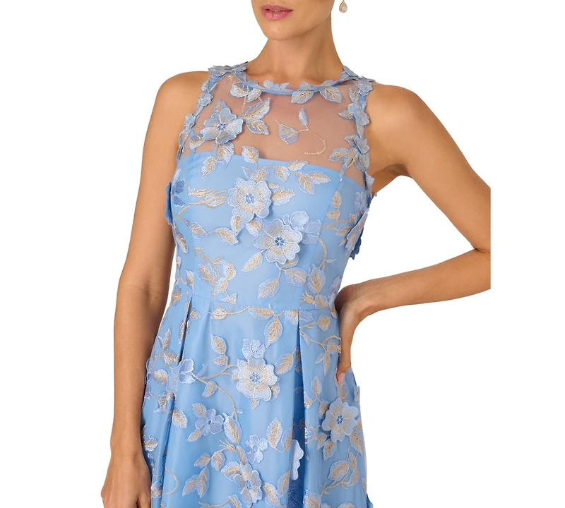 Adrianna Papell Women's Halter Neck Embroidered Midi Dress