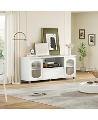 gaomon Modern Tv Stand for 65 Inch Tv, Tv Cabinet with Fluted Glass Door and Open Shelve, Tv Console with Storage Cabinets and Drawer