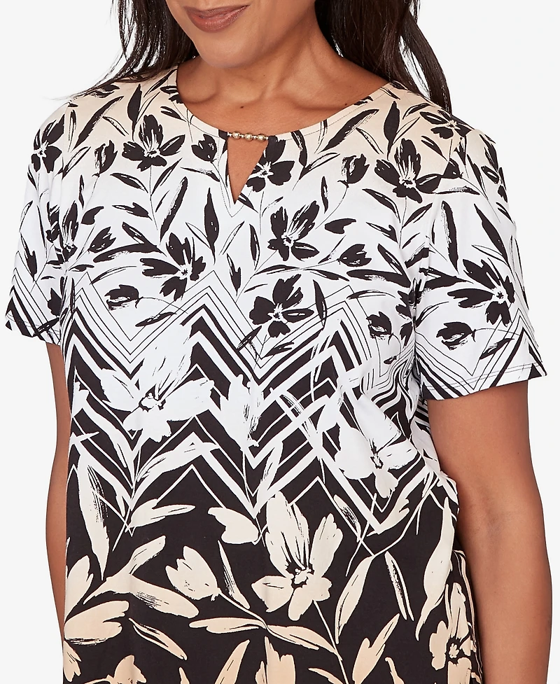Alfred Dunner Petite Chevron Floral Ombre Print Top