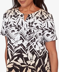 Alfred Dunner Petite Chevron Floral Ombre Print Top