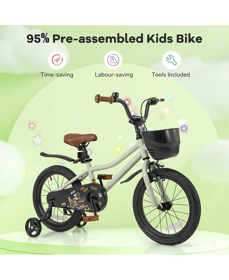 Sugift 16 Inch Kids Bike Adjustable with Training Wheels for 4-7 Years Old