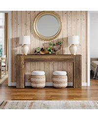 Tribesigns 63-Inch Long Console Table, Farmhouse Narrow Sofa Table Behind The Couch, Natural Brown