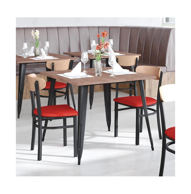 Emma+Oliver Yara Industrial Dining Chair with Rolled Steel Frame and Solid Wood Seat