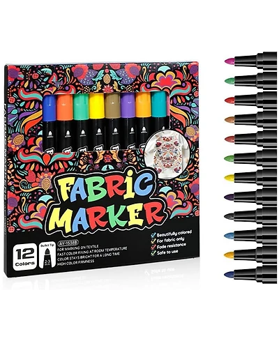 Htutwoo 12 Colors Single Head Fabric Paint Pens, Permanent No-Bleed Markers for Artists and Kids, Ideal for Coloring and Diy Projects