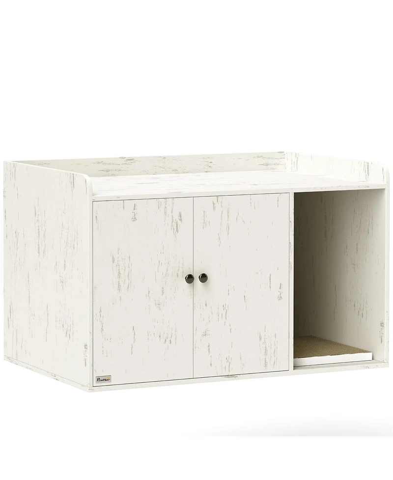 Aostirmotor Cat Litter Box Enclosure with Scratching Mat in White