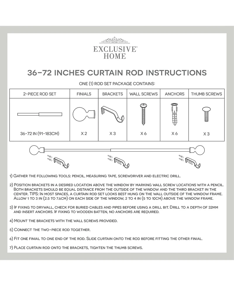 Exclusive Home Diana Single Curtain Rod and Finial Set, Gold