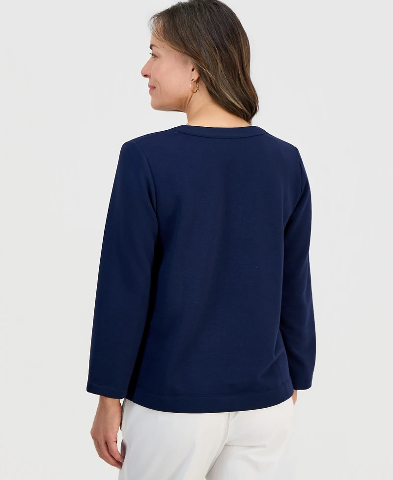 Style & Co Petite Lux Soft Bracelet-Sleeve Fleece Top, Macy's Exclusive
