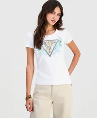 Guess Women's Embellished Triangle Logo Short-Sleeve T-Shirt