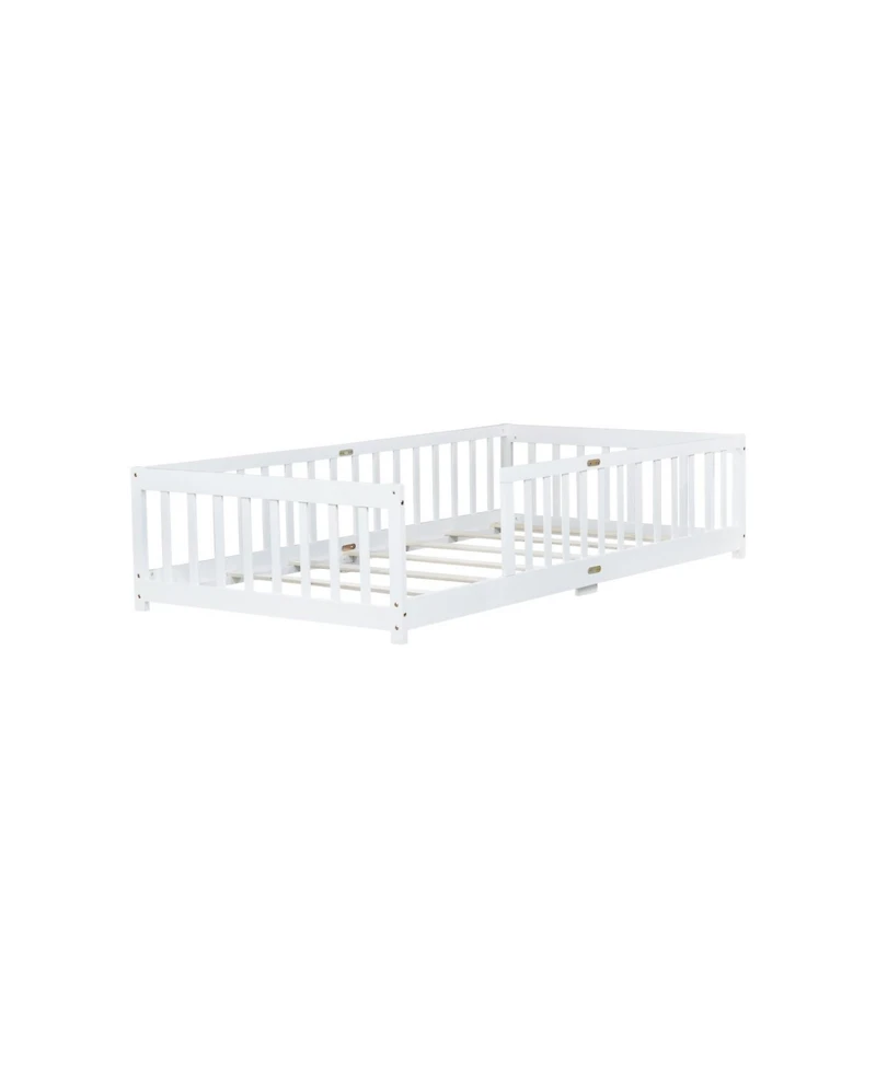 Streamdale Furniture Twin Floor Bed with Fence, Rubber Wood