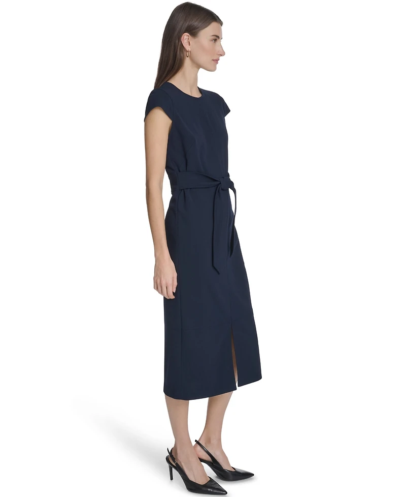 Calvin Klein Women's Tie-Front Crewneck Midi Dress