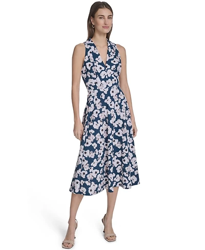 Calvin Klein Women's Printed V-Neck Midi Dress