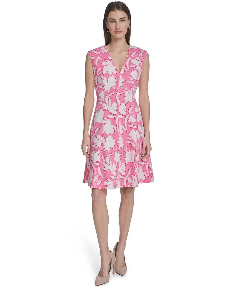 Calvin Klein Women's Printed V-Neck Midi Dress