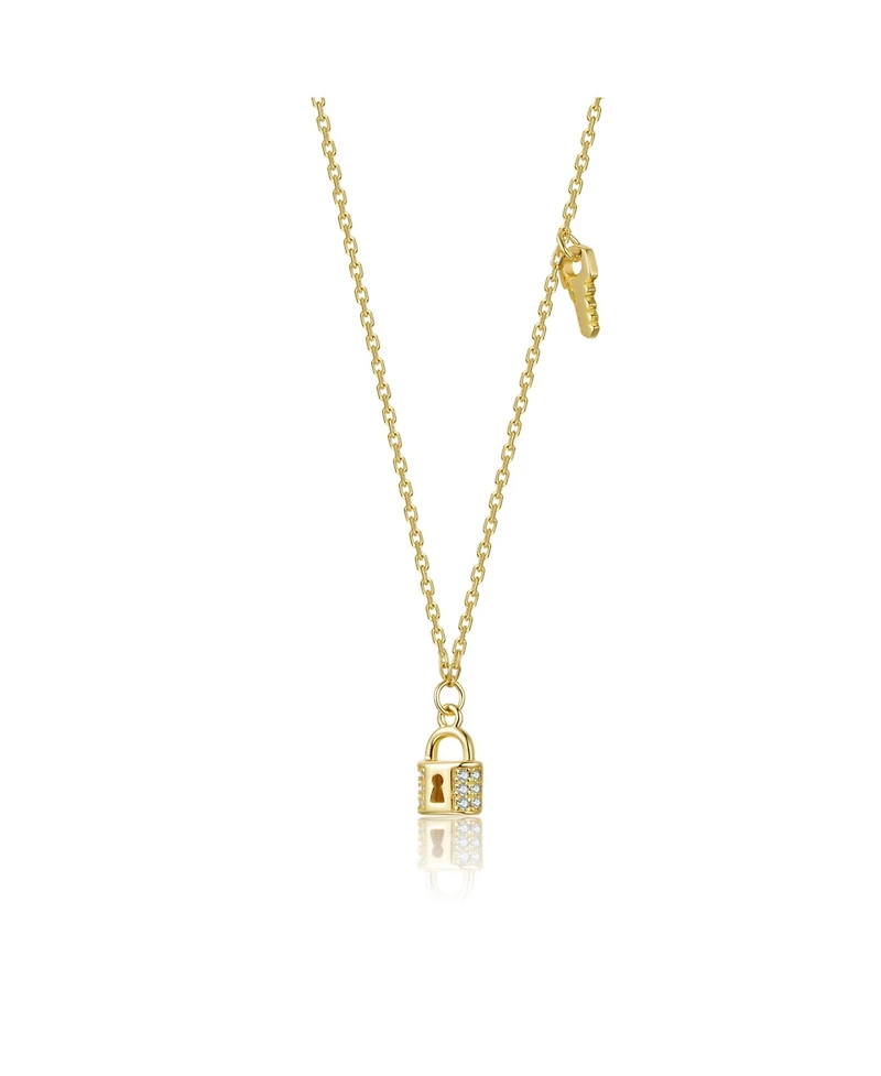 Rachel Glauber 14K Gold Plated with Clear Cubic Zirconia Lock & Key Design Necklace