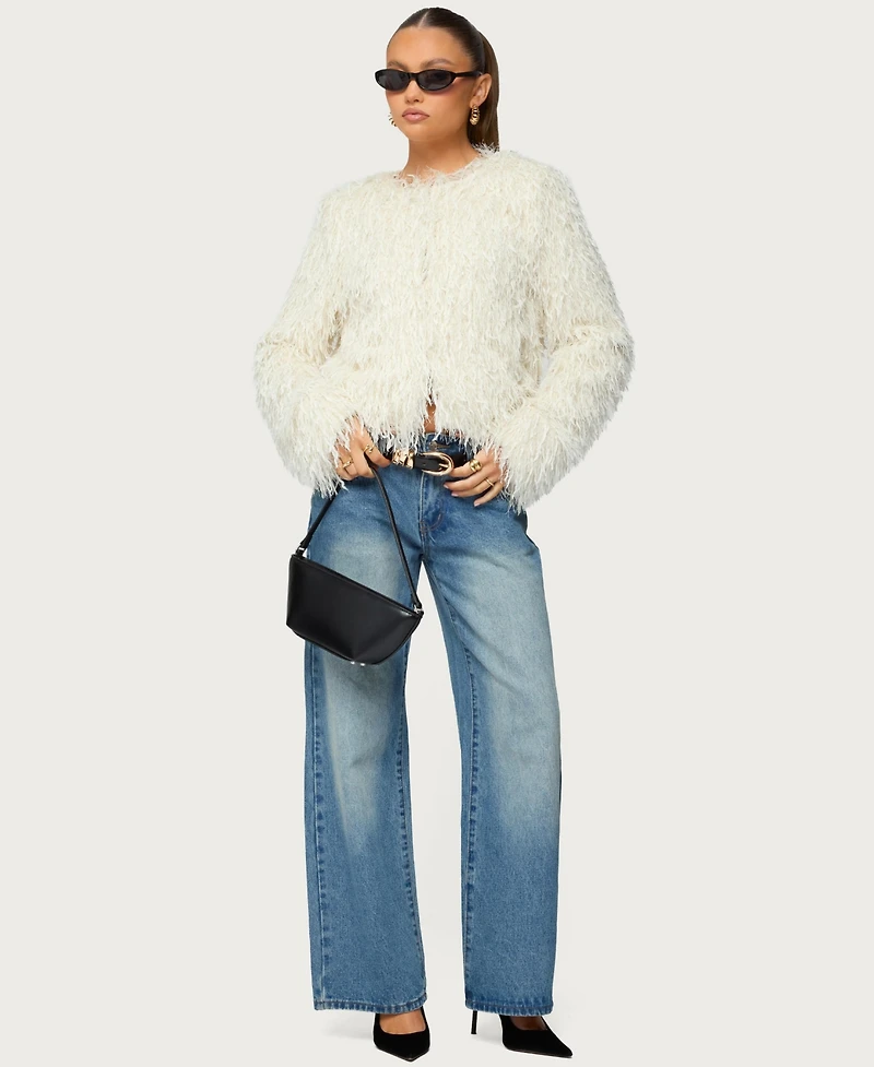 Edikted Women's Aleandra Fringed Faux Feather Jacket