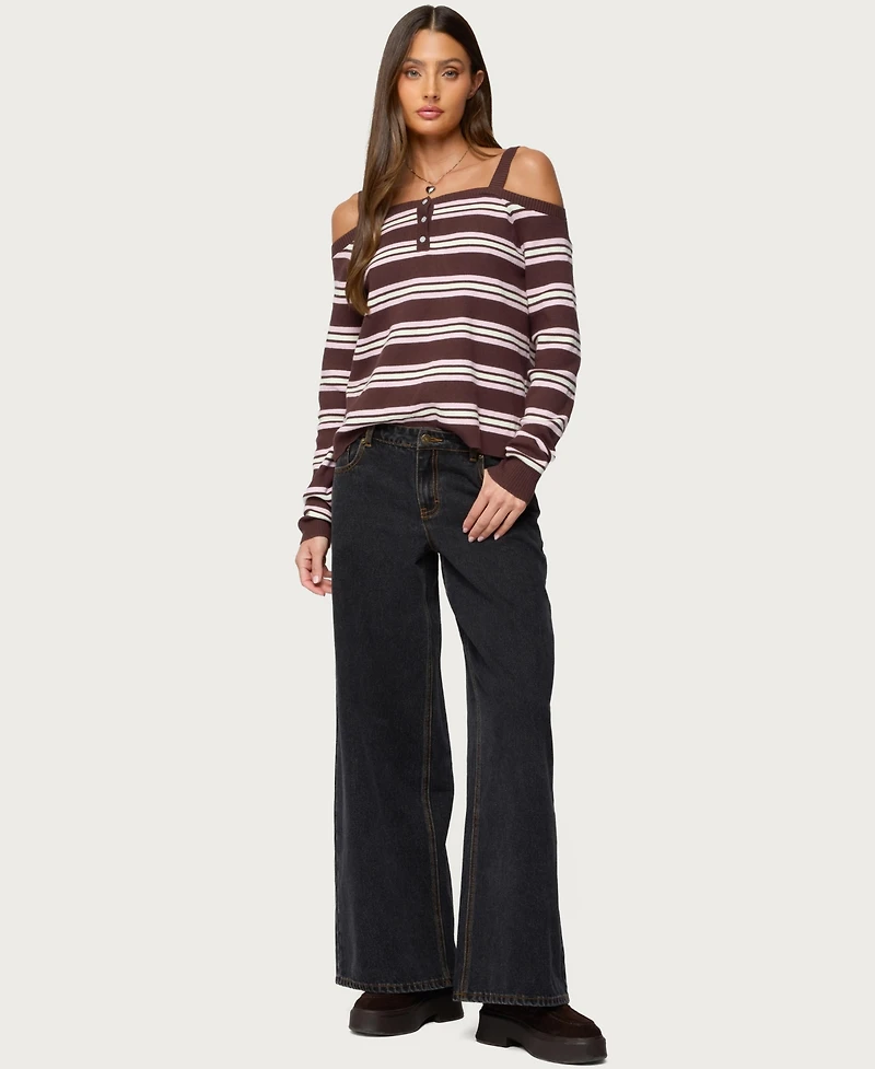 Edikted Women's Shyla Off Shoulder Striped Knit Top