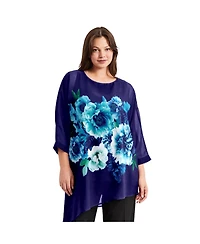 Avenue Women's Plus Printed Asymmetric Blouse
