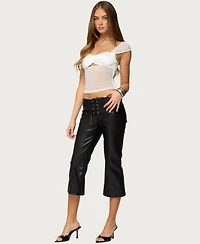 Edikted Women's Sheer Mesh & Satin Effect Cutout Top