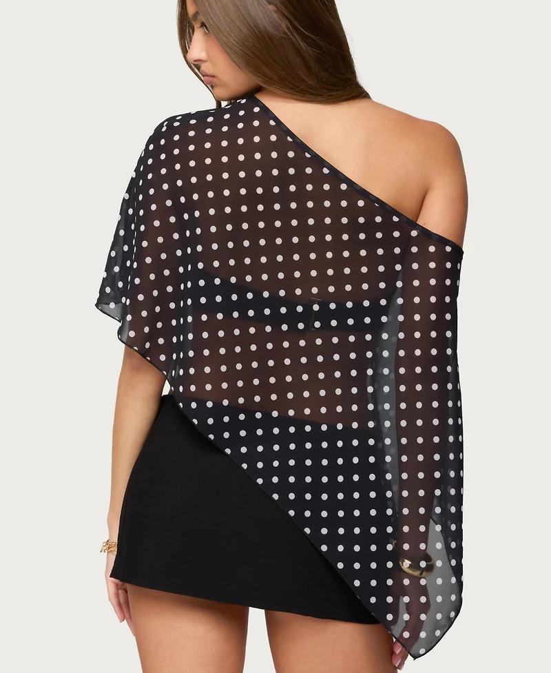 Edikted Women's Sheer Chiffon Asymmetric Polka Dot Poncho