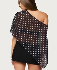 Edikted Women's Sheer Chiffon Asymmetric Polka Dot Poncho