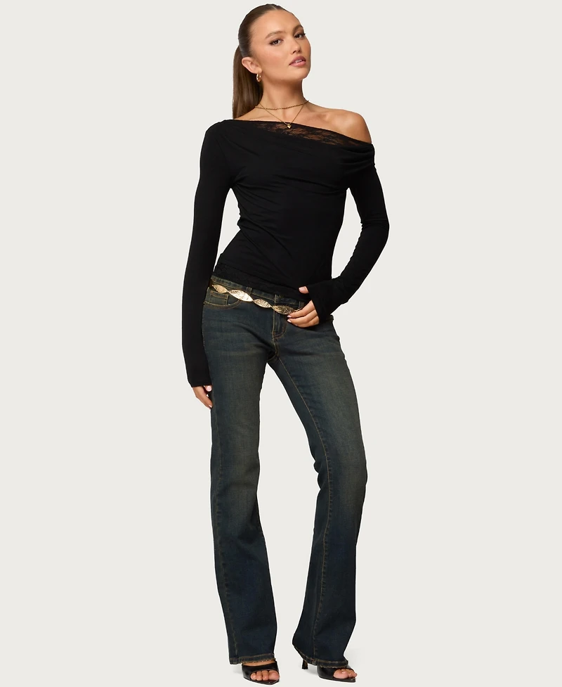 Edikted Women's Layered Lacey Off Shoulder Top