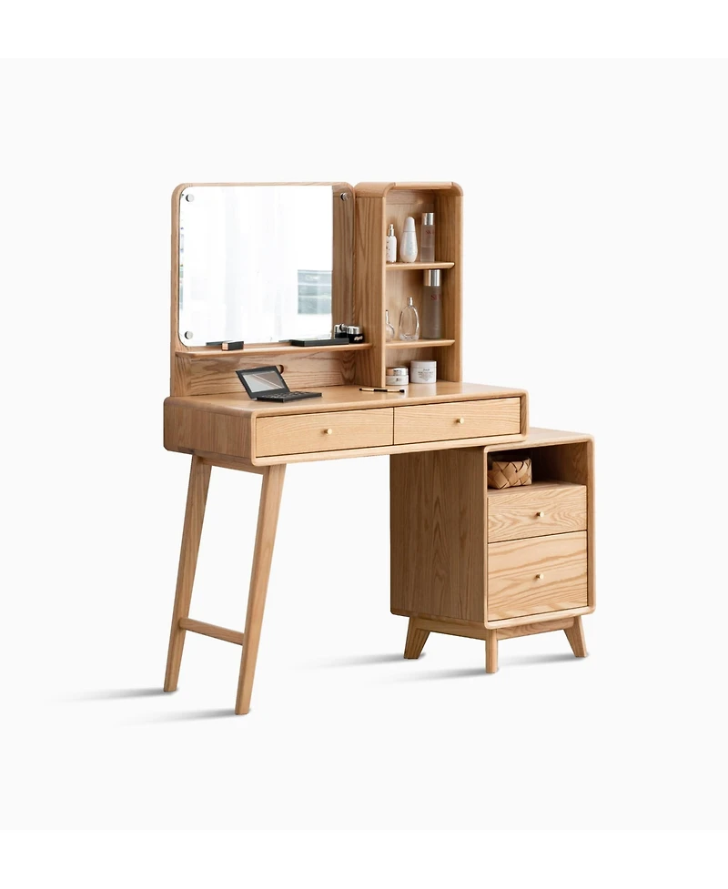 Boyel Living Solid Wood Vanity Table with Mirror and Storage Drawers