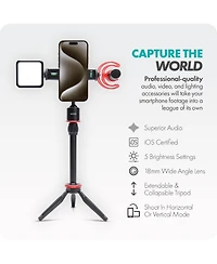 Movo iVlog1-ip Vlogging Kit for iPhone 15/16/17 and up (Usb-c) with Microphone, Mini Tripod, Led Light, Wide-Angle Lens