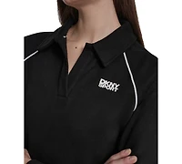 Dkny Sport Women's Hd Logo Piped Polo Sweatshirt