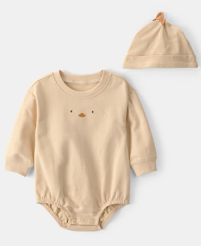 Carter's Baby Boys' or Girls' Chick Bubble Round Neck Romper and Hat, 2-Piece Set