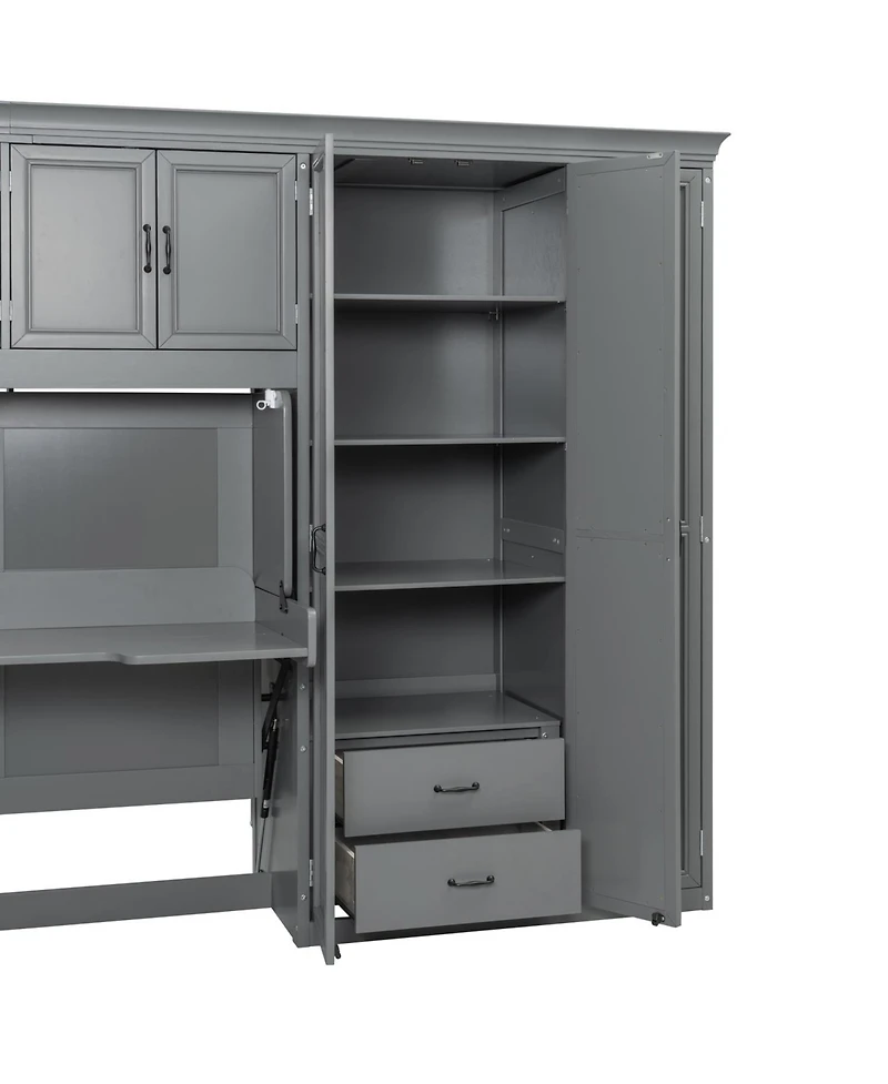 Streamdale Furniture Twin Murphy Bed Wall with Wardrobe, Cabinet and Desk
