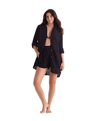 Mimi Flamingo Women's Laguna Collared V-Neck Fray Shirt