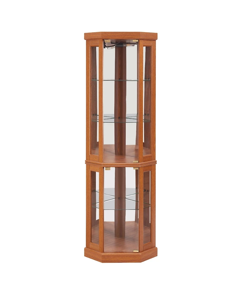 Streamdale Furniture Corner Lighted Curio Cabinet - Dark Oak