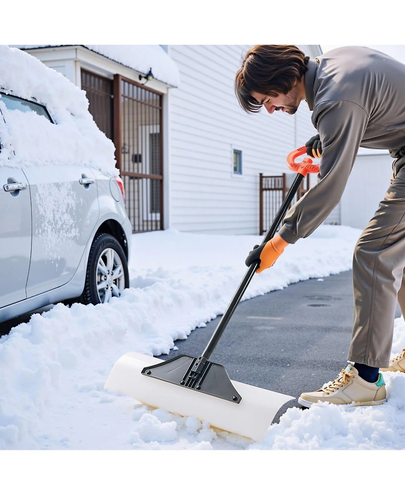 Mecale Snow Pusher Shovel, 30", Hdpe Blade w/ Metal Edge, Segmented Handle, Ergonomic Grip, Driveway/Garden
