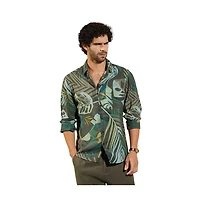 Campus Sutra Men's Jungle Green Palm Print Casual Shirt