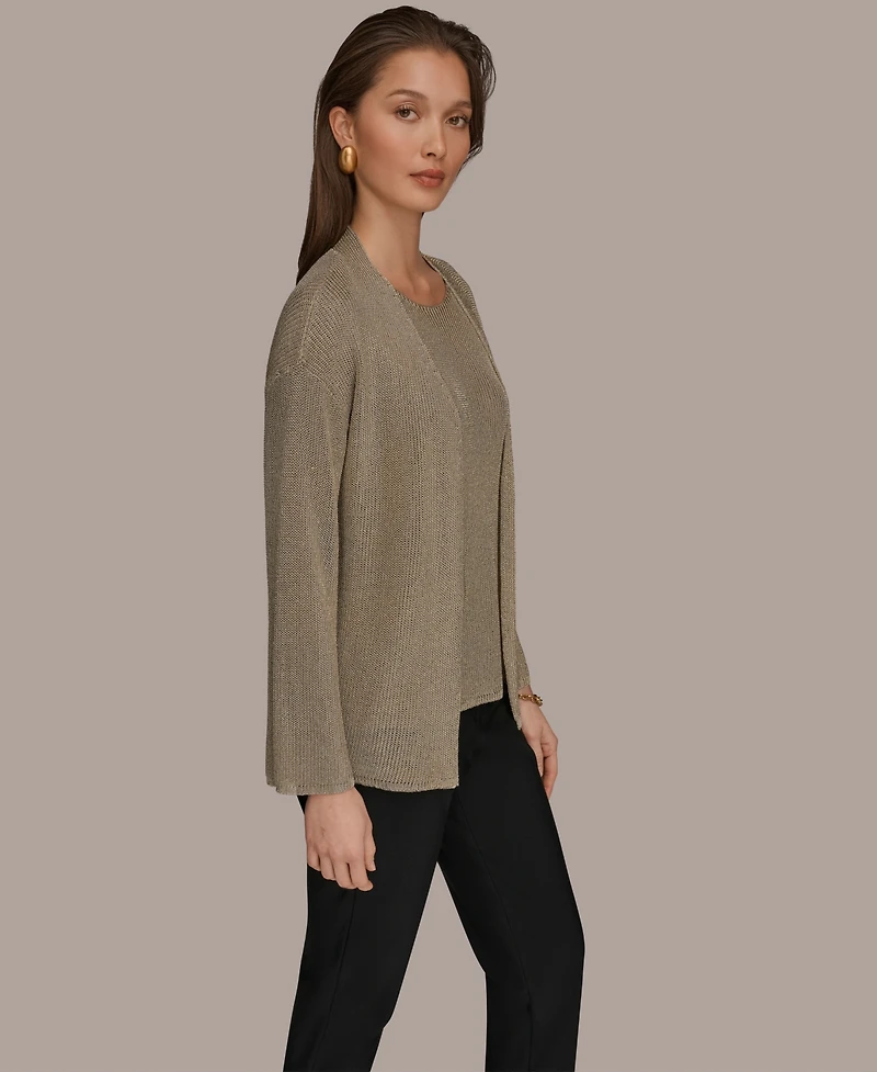 Donna Karan New York Women's Metallic V-Neck Long-Sleeve Cardigan