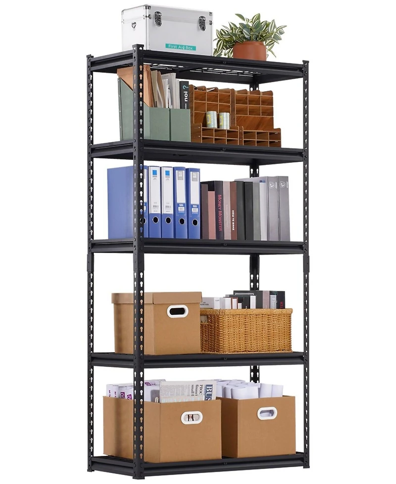 Mecale 5-Tier Storage Shelves, 2000-Lb Capacity, 16"D x 36"W x 72"H, Adjustable Heavy-Duty Utility Rack, Black