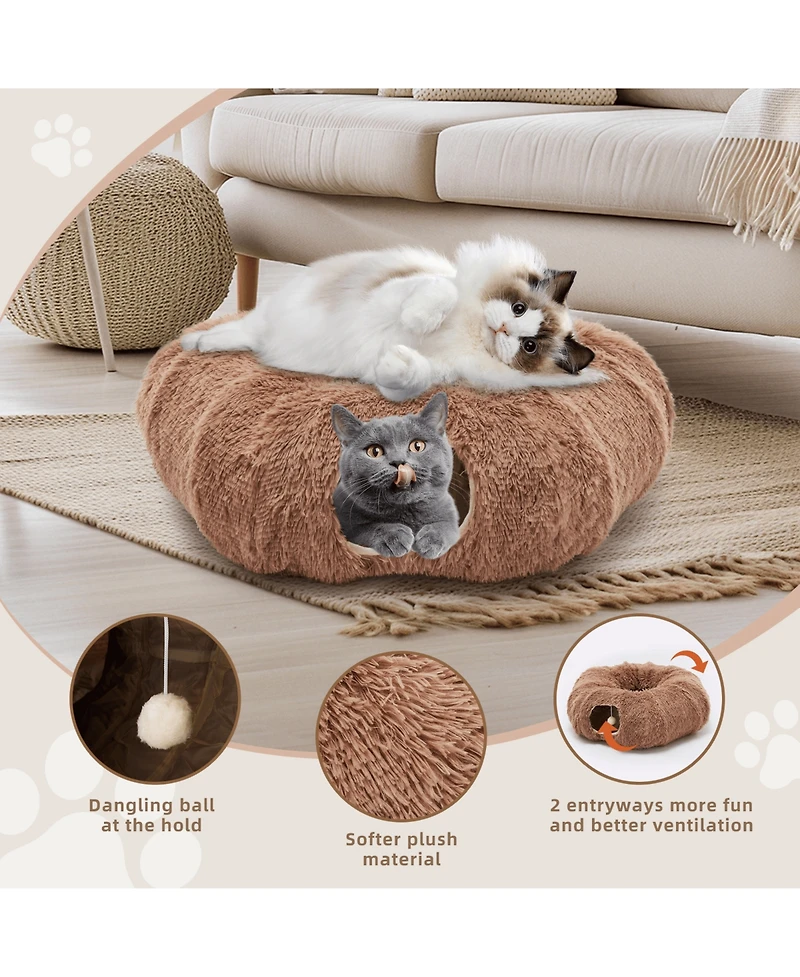 Zeus & Ruta Brown Cat Tunnel with Cat Bed