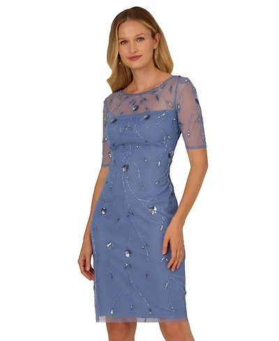 Adrianna Papell Women's Beaded Boat Neck Sheath Dress