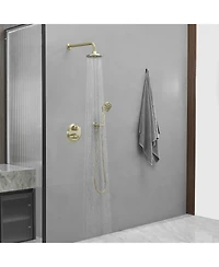 Greenspring Single Handle 2-Spray Shower Faucet Set 1.8 Gpm with Valve Dual Function Handheld Shower Head in Brushed Gold.