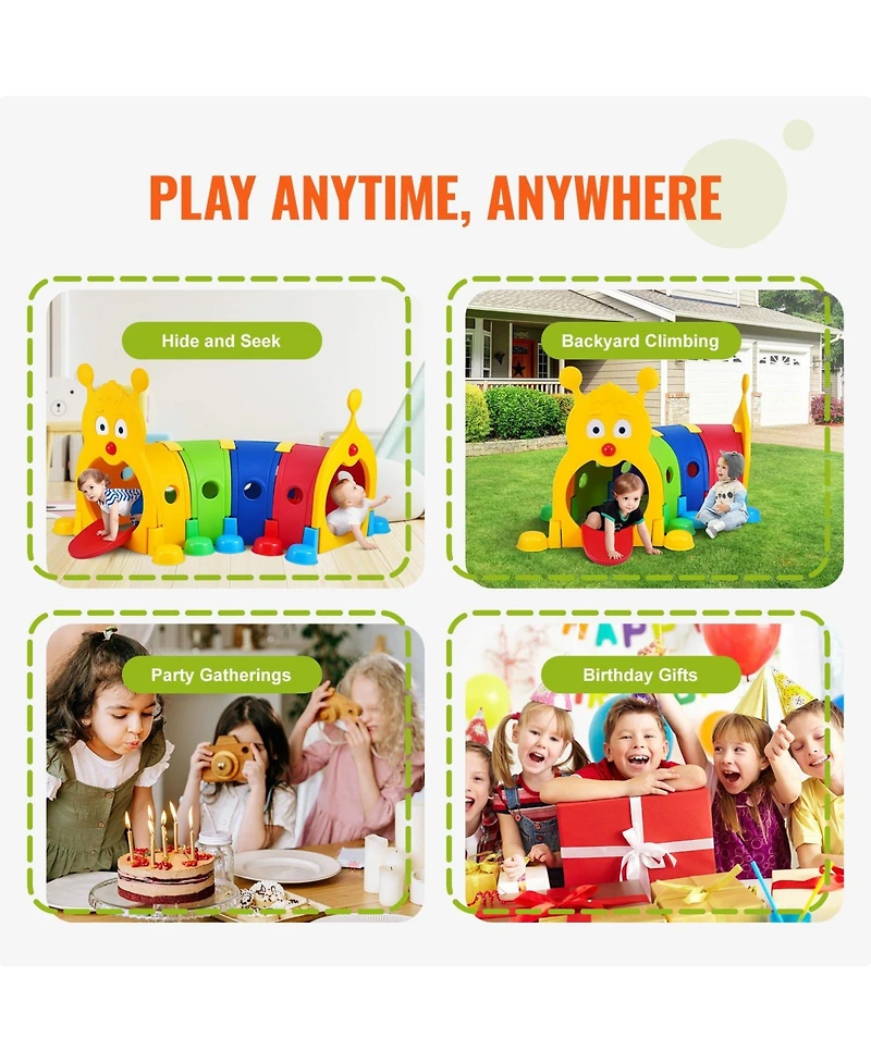 Slickblue Caterpillar Crawl Tunnel for Kids, Indoor Outdoor Play Toy