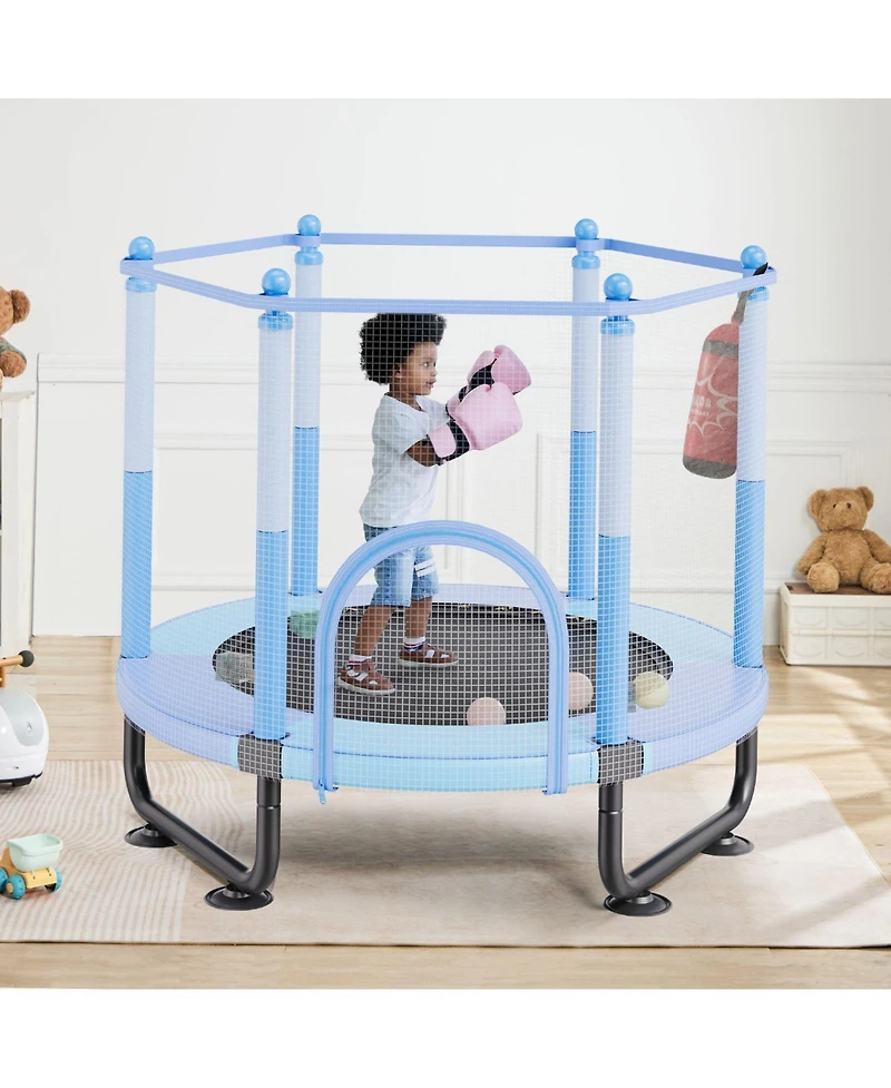 Mecale Kids Trampoline, 60" (5 ft), Enclosure Net & Basketball Hoop, Indoor/Outdoor, Ages 3